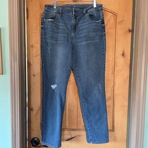 Chico's Sz 1.5 (M) Platinum Hi-Rise Distressed Ankle Jeans